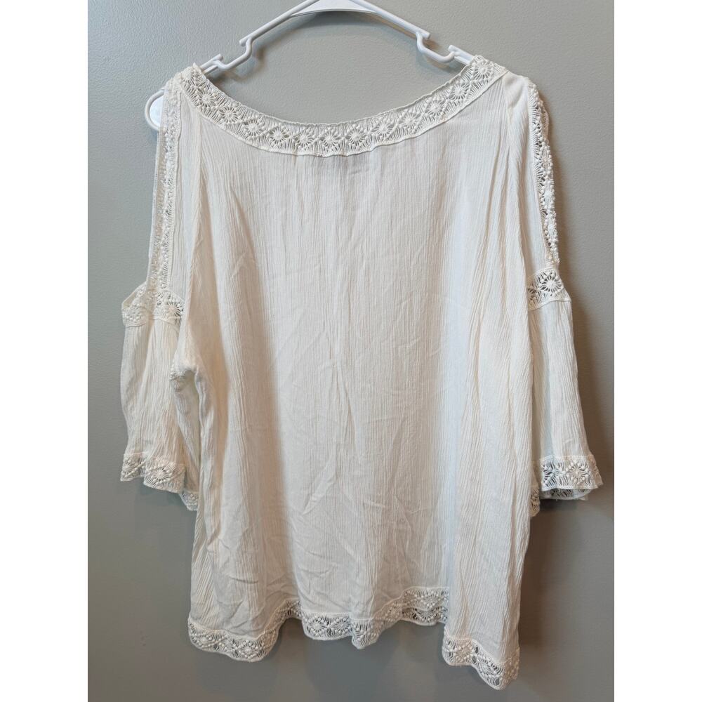 i Jeans by Buffalo White Boho Crochet Lace Cold Shoulder Peasant Blouse Top M - Picture 2 of 7